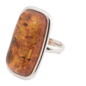 MIDWEST AMBER Silver/Amber Made In Poland Sterling Silver Amber Adjustable Ring